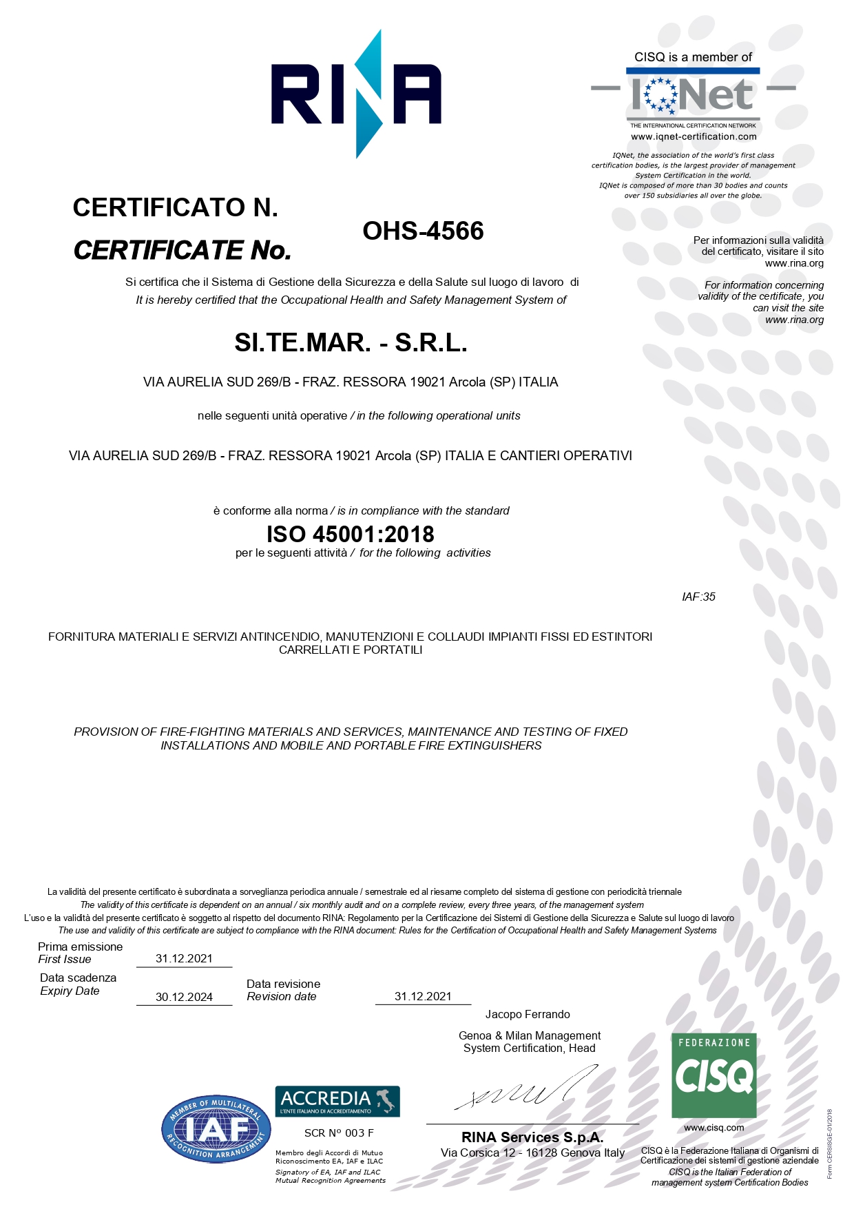 Rina ISO 45001-2018